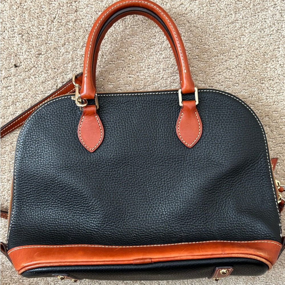 Dooney and Burke Pebble Grain Zip Zip Satchel. Black w/ brown leather accents. - Picture 3 of 7